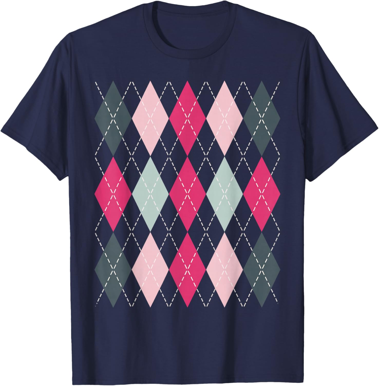 Preppy Plaid Argyle Stylish & Fun Faux Sweater Design T-Shirt - T-Shirt | Navy