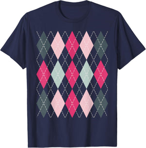 Preppy Plaid Argyle Stylish & Fun Faux Sweater Design T-Shirt - T-Shirt | Navy