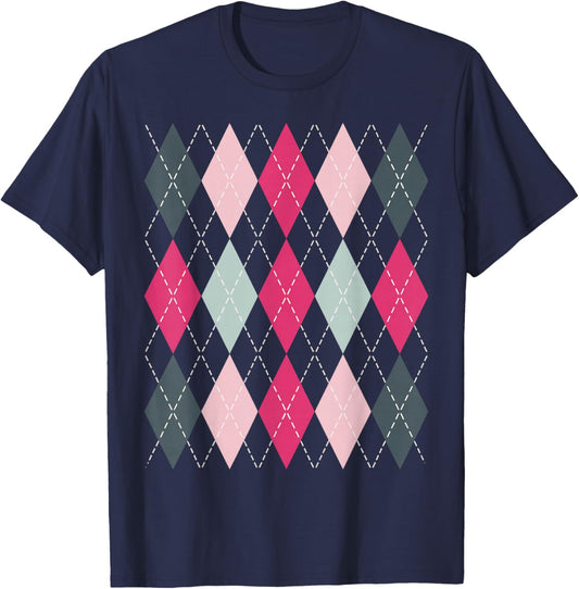 Preppy Plaid Argyle Stylish & Fun Faux Sweater Design T-Shirt - T-Shirt | Navy