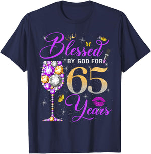 Blessed by God for 65 Years Old Women 65th Birthday Queen T-Shirt - T-Shirt | Navy