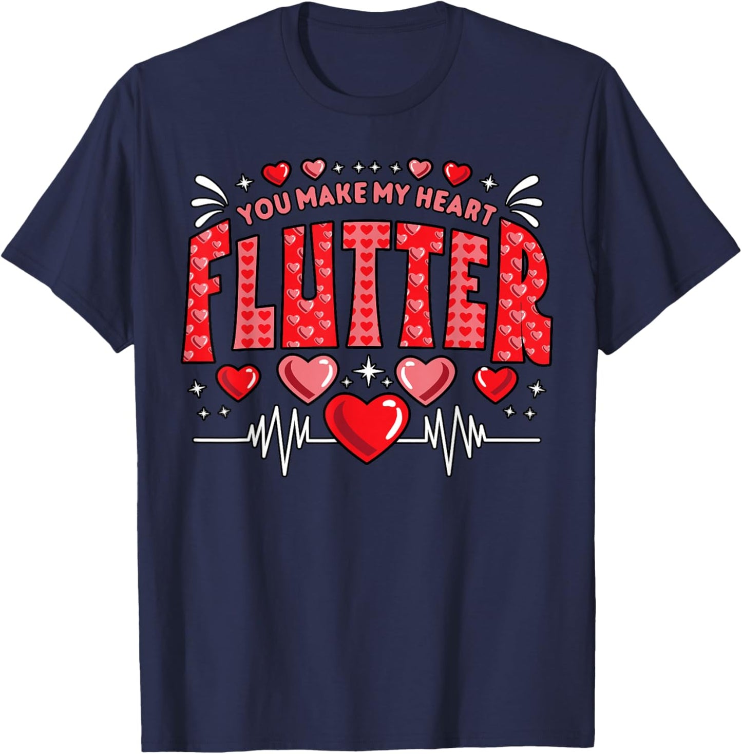 Valentine Cardiac Nurse You Make My Heart Flutter Nursing T-Shirt - T-Shirt | Navy