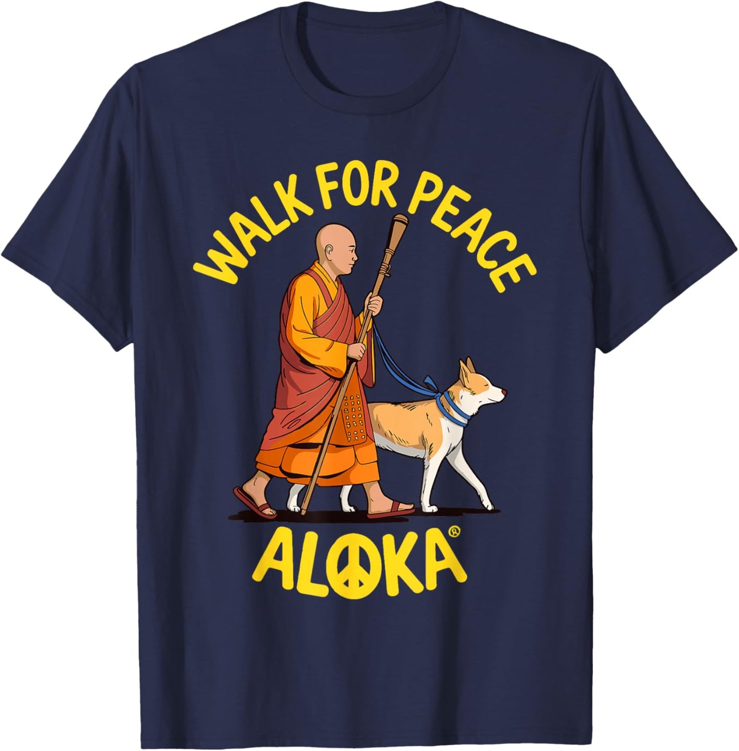 Walk for Peace Monks with Aloka Dog T-Shirt - T-Shirt | Navy