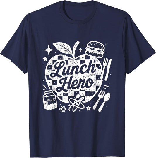 Retro Lunch Hero Cafeteria Staff Teacher Appreciation T-Shirt - T-Shirt | Navy