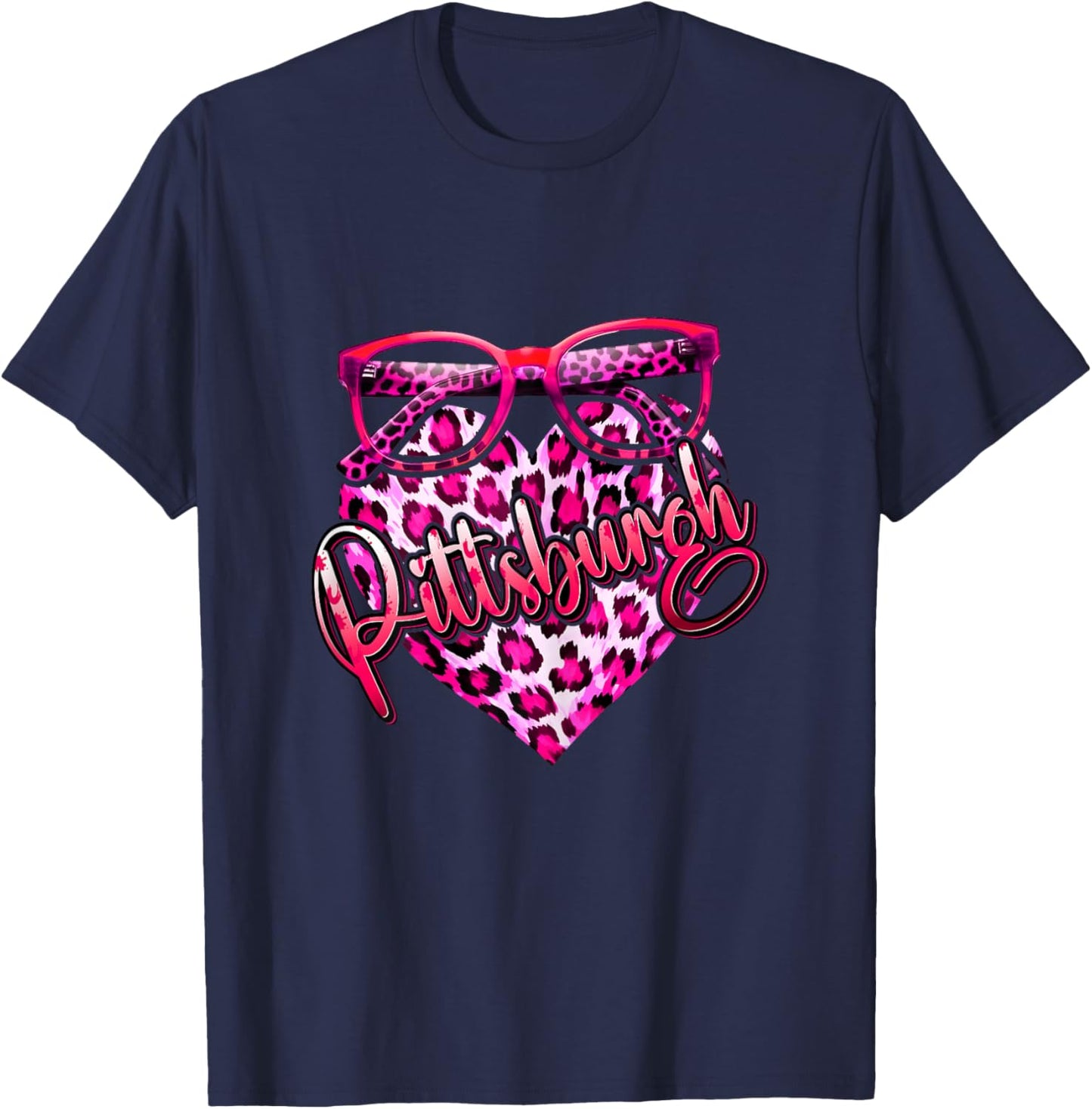 Pittsburgh Leopard Heart Pink Sunglasses Cool Stylish Women T-Shirt - T-Shirt | Navy