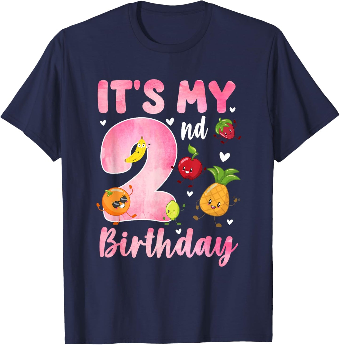 2 Year Old Girl It's My 2nd Birthday Dancing Fruit Theme T-Shirt - T-Shirt | Navy