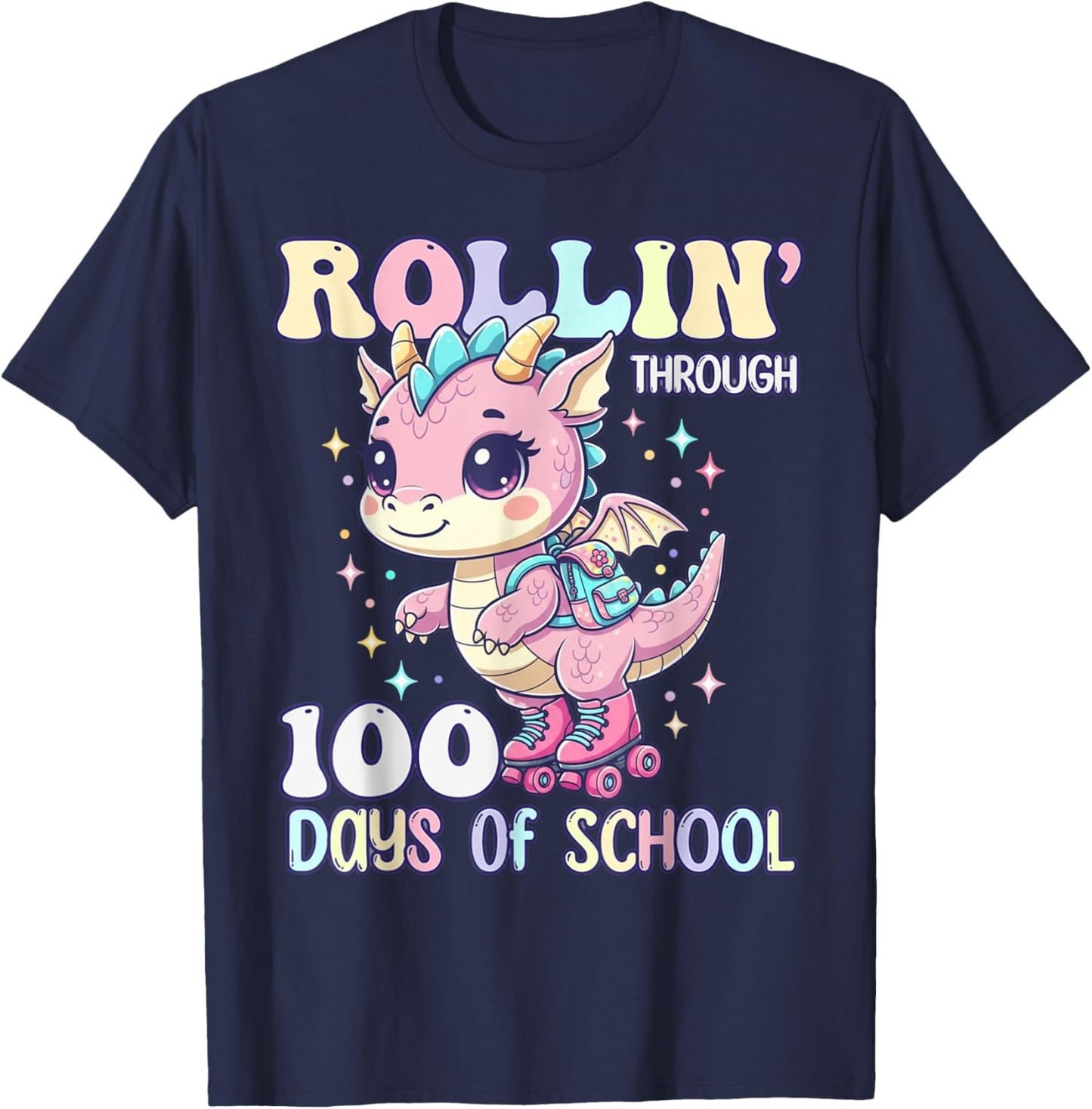 100 Days of School Girls Teacher 100th Day Cute Dragon Girl T-Shirt - T-Shirt | Navy