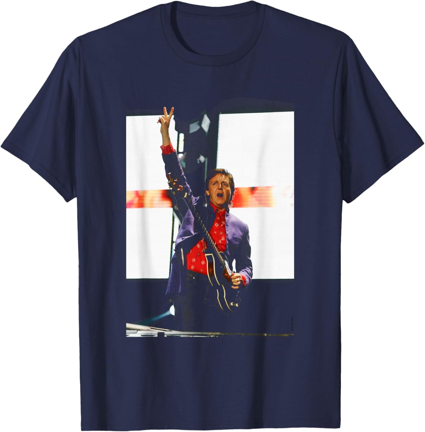 The Beatles Bass Player Paul McCartney Glasto Andy Willsher T-Shirt - T-Shirt | Navy