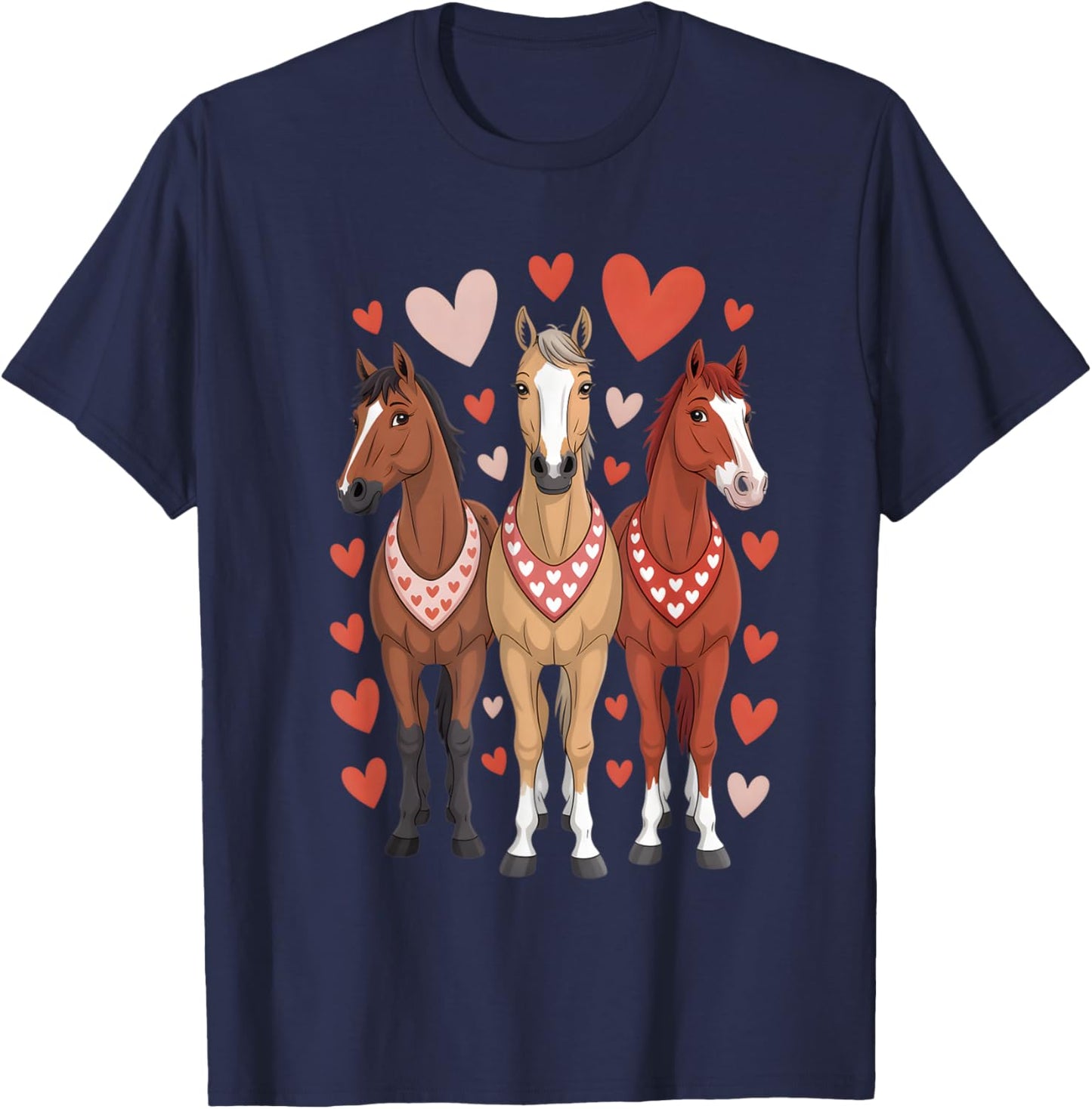 Horses Hearts Equestrian Girls Valentines T-Shirt - T-Shirt | Navy