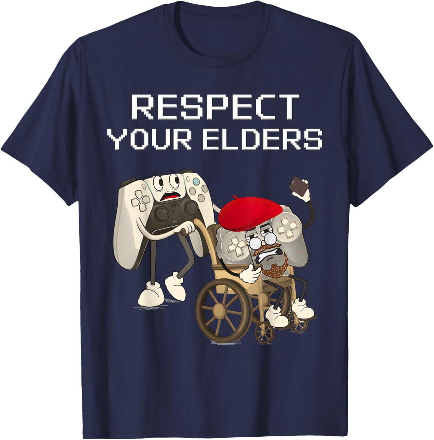 Respect Your Elders Gaming Control Retro Funny Gamer T-Shirt - T-Shirt | Navy