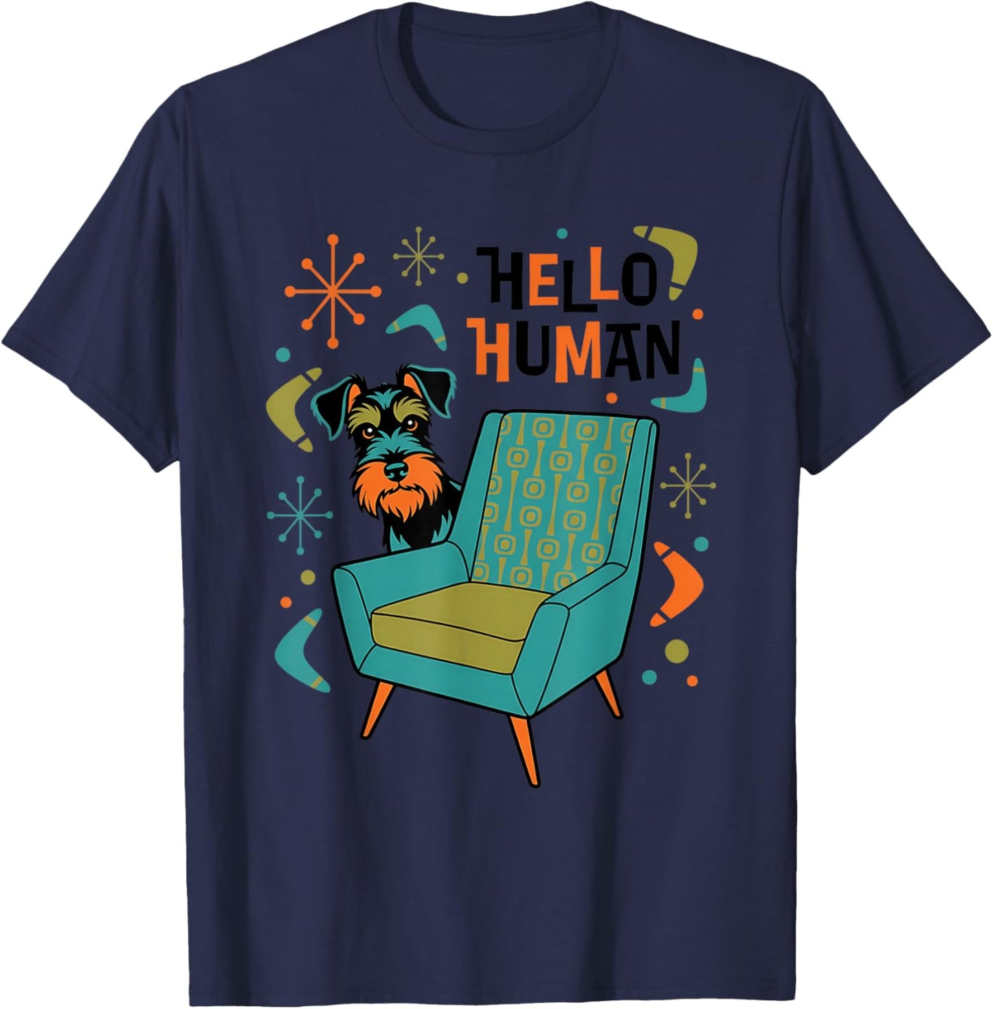Schnauzer Peeking Mid Century Modern Dog Retro 50s Art T-Shirt - T-Shirt | Navy