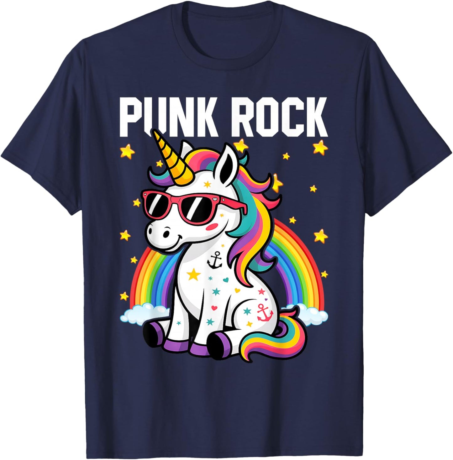 Punk Rock Cute Unicorn Music Rocker Toddler Girls Kids Women T-Shirt - T-Shirt | Navy