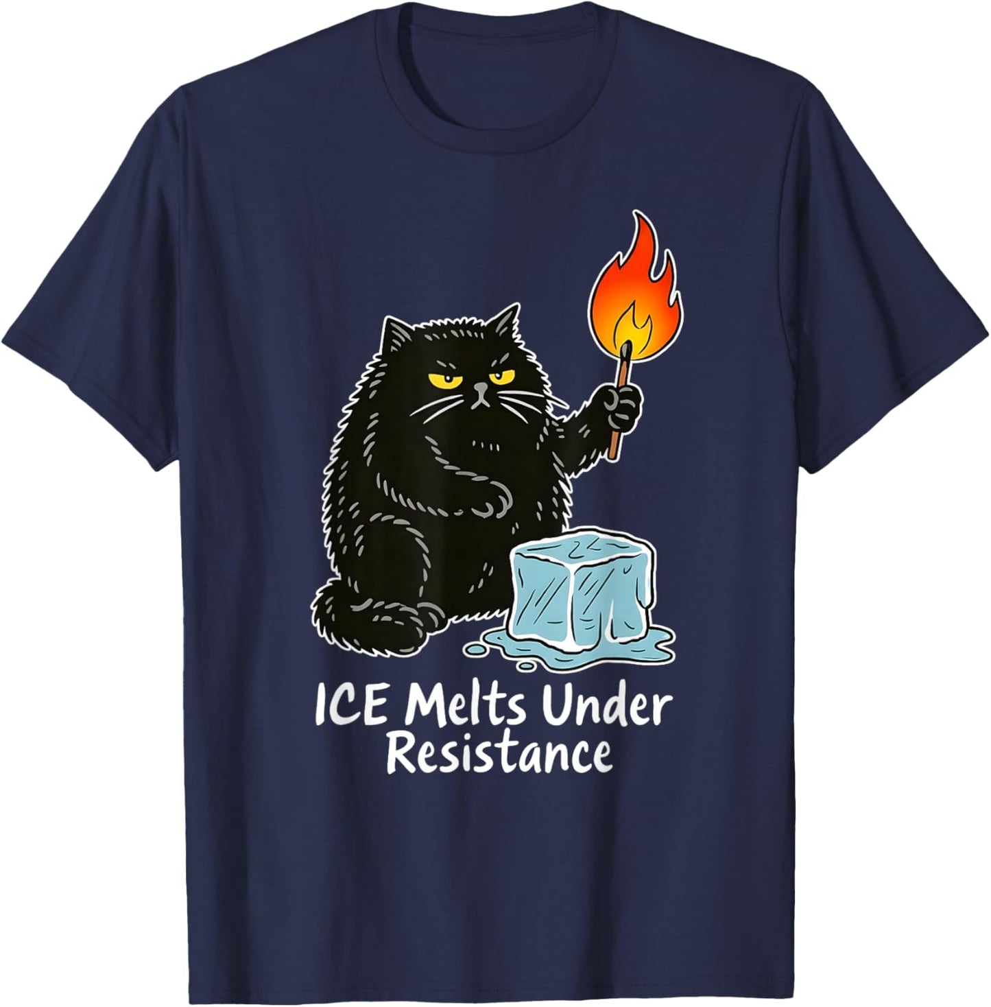 ICE Melts Under Resistance Funny Black Cat T-Shirt - T-Shirt | Navy