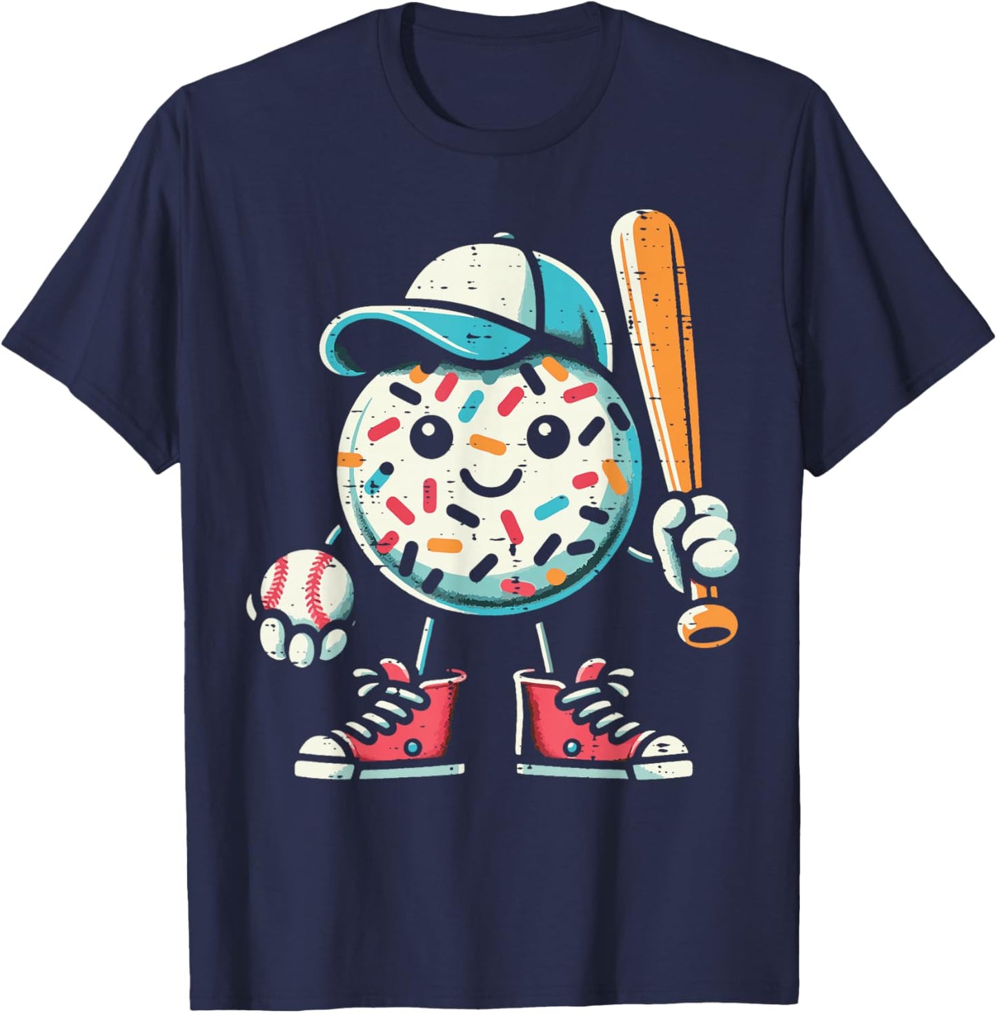 Donut Baseball Hat Ball Bat Cute Sport Toddler Boys Kids Men T-Shirt - T-Shirt | Navy