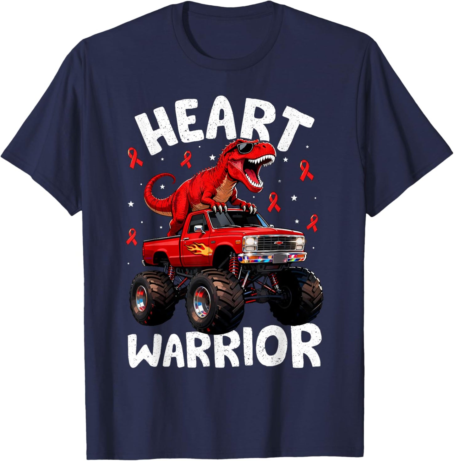 Dino Trex Boys Toddler Heart Warrior Heart Disease Awareness T-Shirt - T-Shirt | Navy