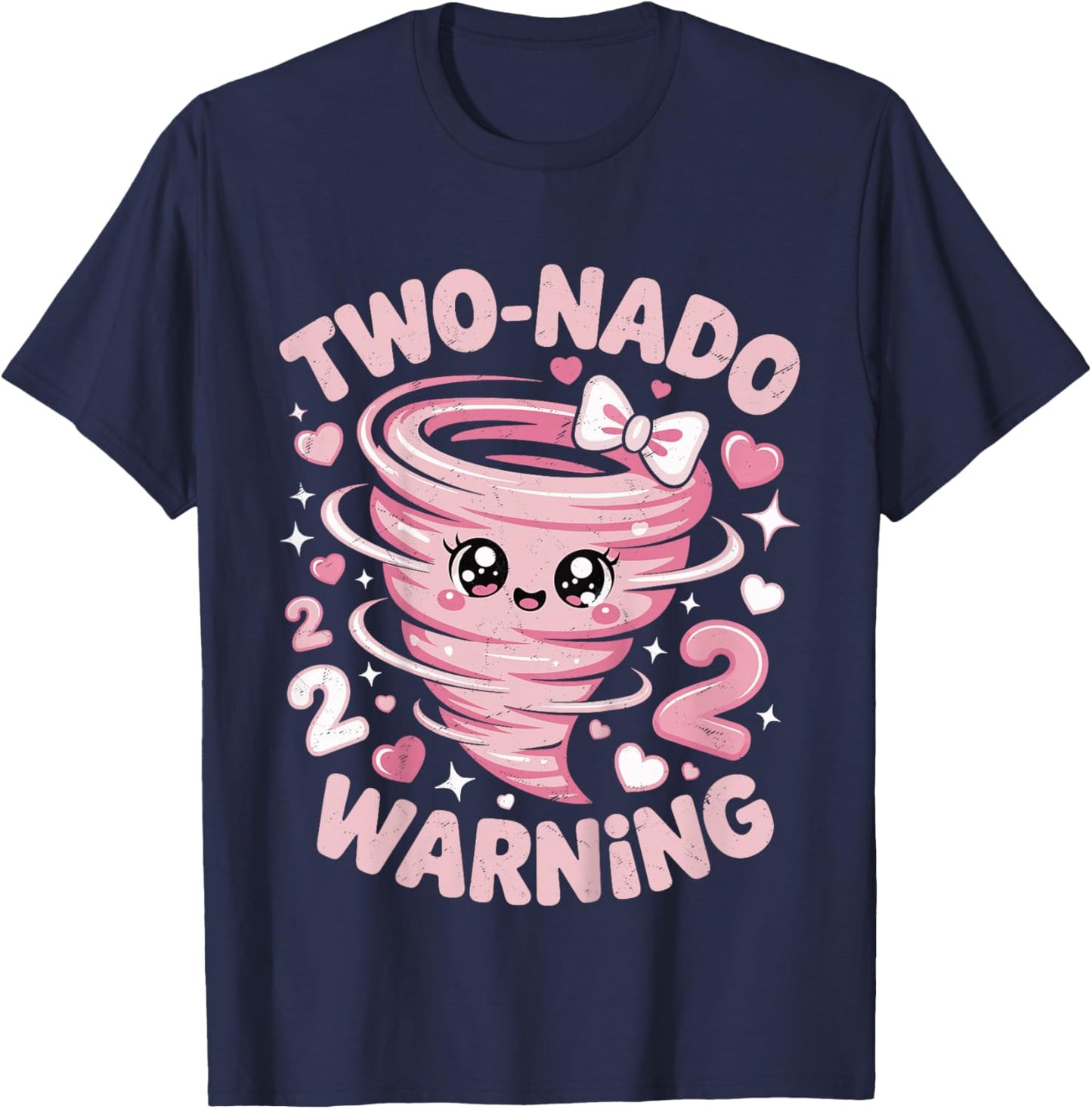 Two Nado Warning Coquette Bow 2nd Birthday 2 Year Old Girls T-Shirt - T-Shirt | Navy