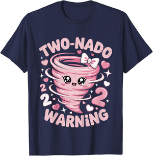 Two Nado Warning Coquette Bow 2nd Birthday 2 Year Old Girls T-Shirt - T-Shirt | Navy