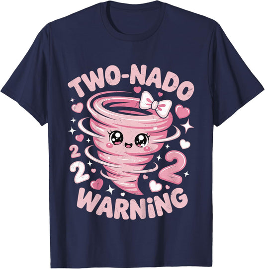 Two Nado Warning Coquette Bow 2nd Birthday 2 Year Old Girls T-Shirt - T-Shirt | Navy