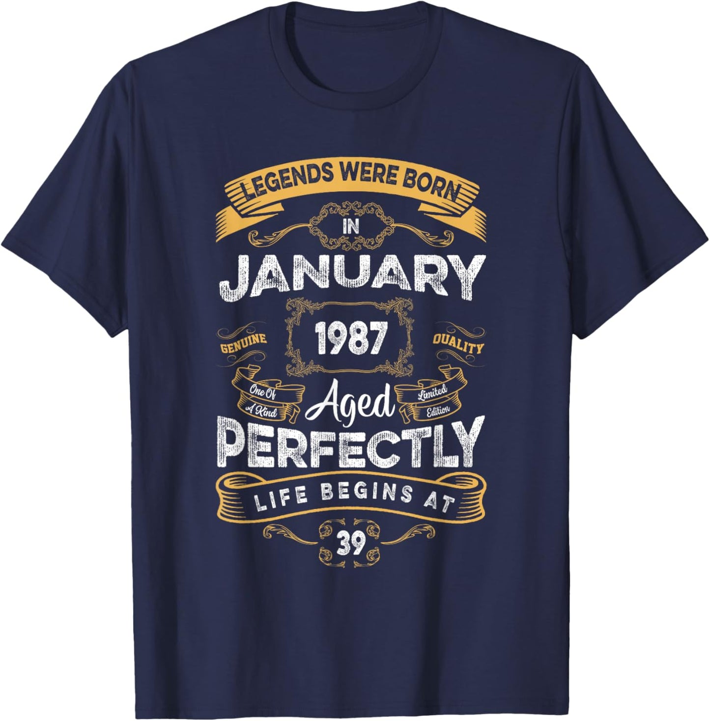 Vintage 39th Birthday Legends were Born in January 1987 T-Shirt - T-Shirt | Navy