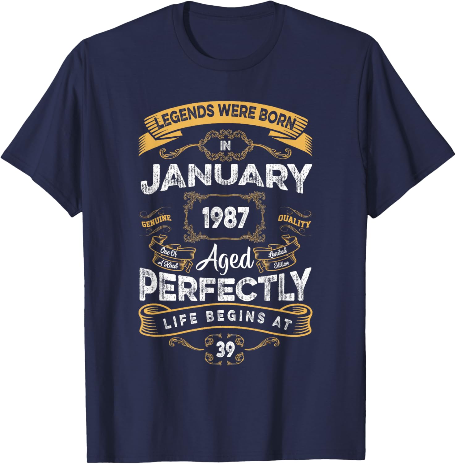 Vintage 39th Birthday Legends were Born in January 1987 T-Shirt - T-Shirt | Navy