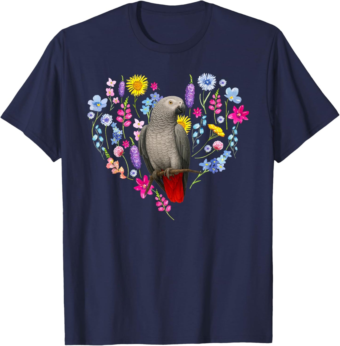 African Grey Owner Flowers African Grey Parrot Lover T-Shirt - T-Shirt | Navy