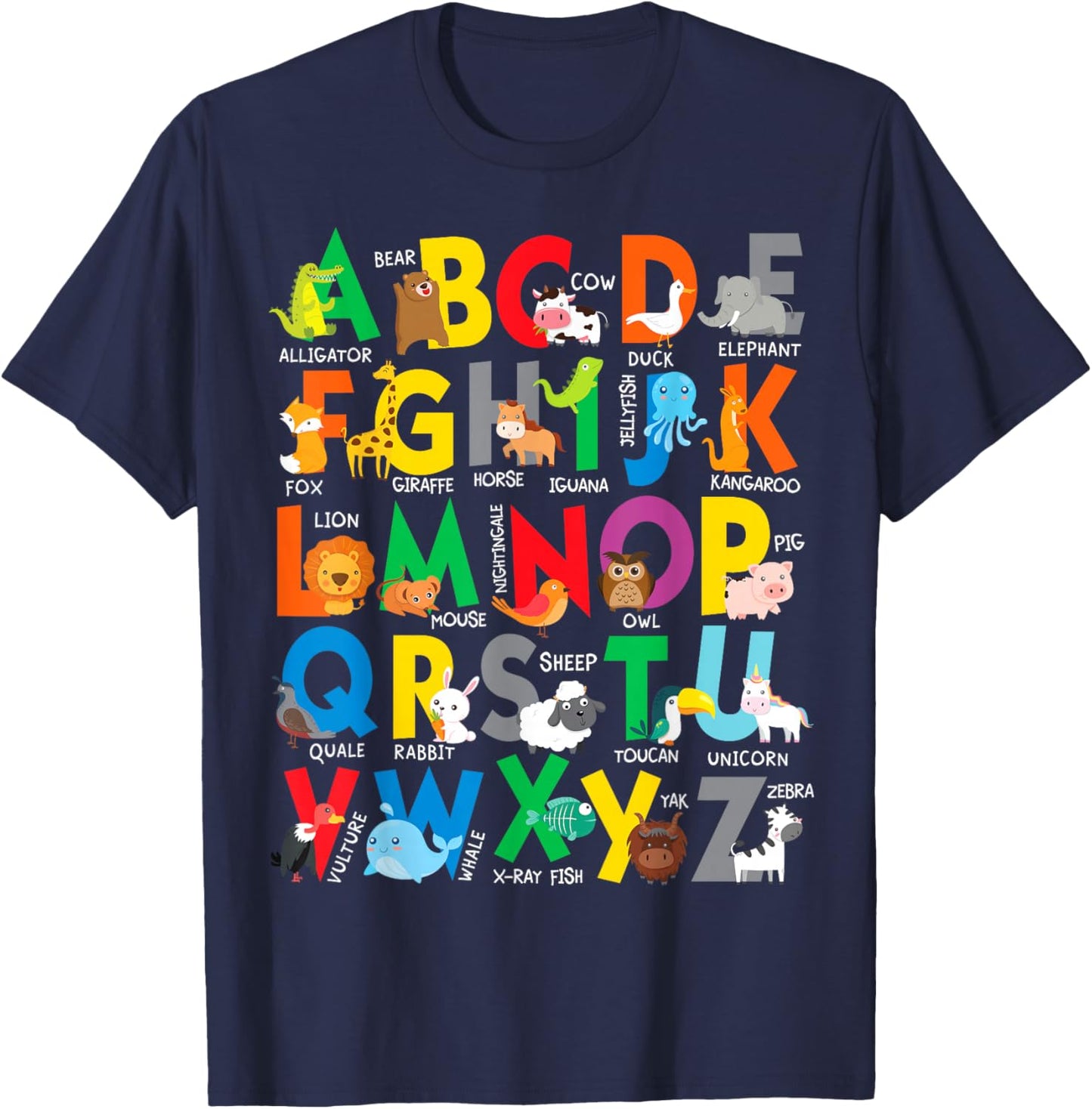 Zoo Animal Alphabet ABCs Learning Letters Boys Girls T-Shirt - T-Shirt | Navy