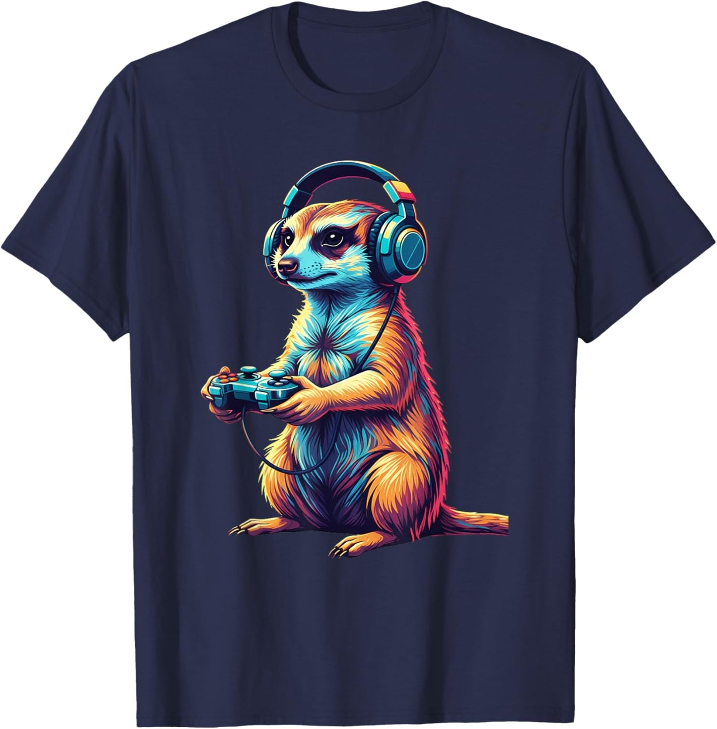 Meerkat Gaming Animal Video Games Funny Meerkat T-Shirt - T-Shirt | Navy