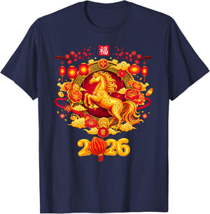 Gold Chinese New Year of The Horse 2026 Lunar Year Party T-Shirt - T-Shirt | Navy