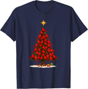 Santa Cardinal Bird Christmas Tree Christmas Lights Lover T-Shirt - T-Shirt | Navy