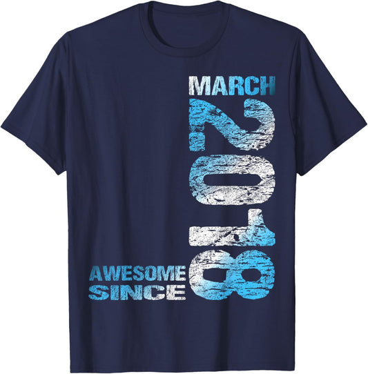 Awesome Since March 2018 8th Birthday T-Shirt - T-Shirt | Navy