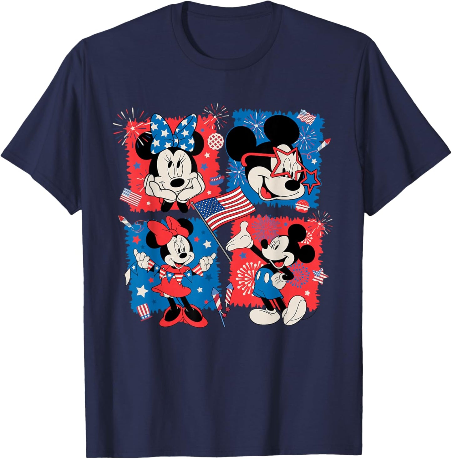 Disney Mickey & Minnie Americana 4th of July Grid USA 250th T-Shirt - T-Shirt | Navy