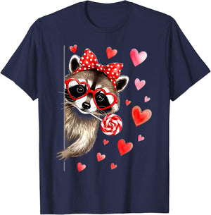 Cute Lollipop Raccoon Valentines Red Hearts Men Women Kid T-Shirt - T-Shirt | Navy