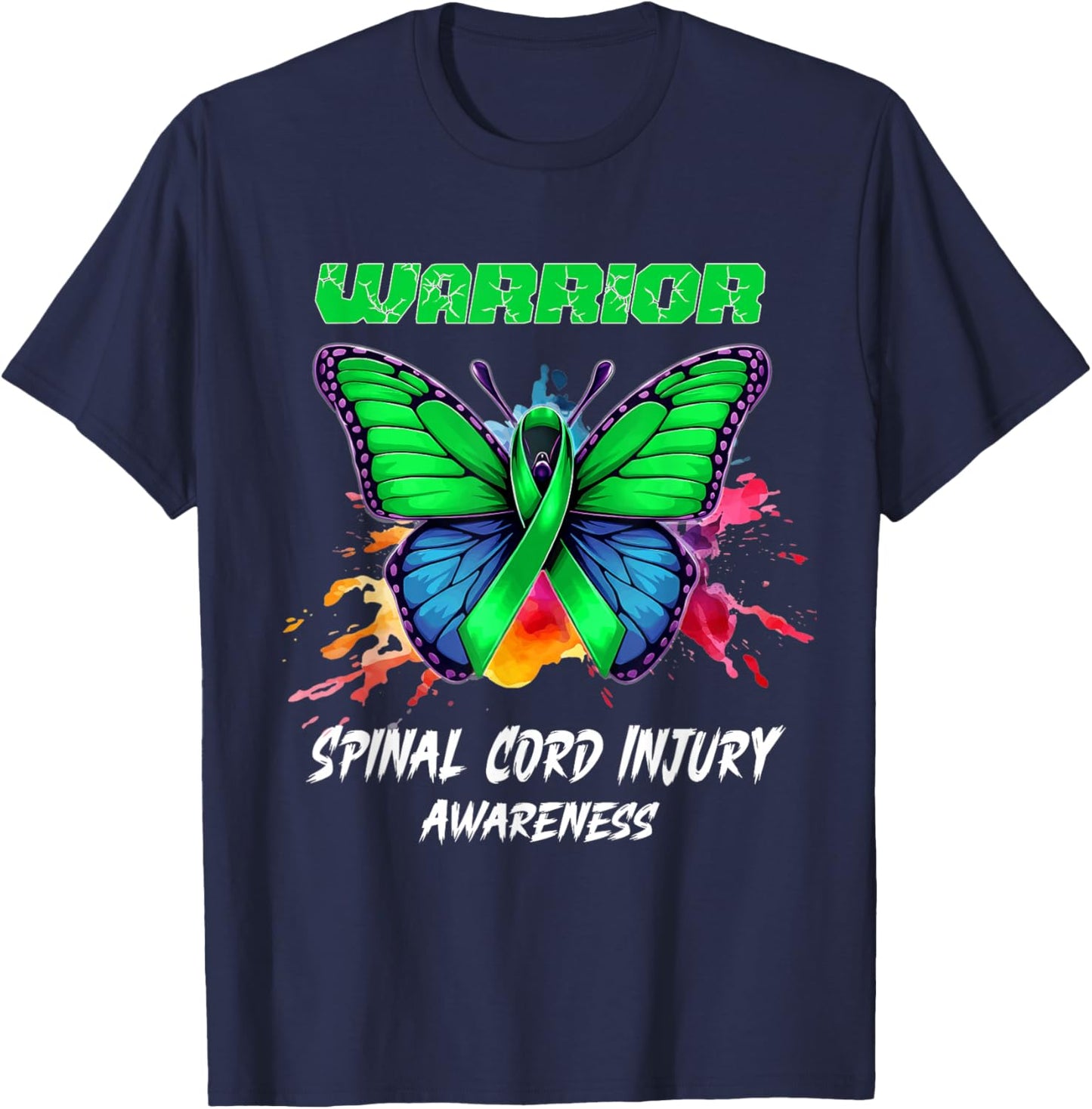 Colorful Butterfly Spinal Cord Injury Awareness T-Shirt - T-Shirt | Navy