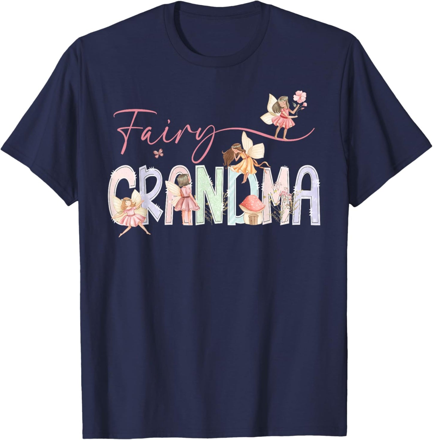 Fairy Grandma Magical Floral Birthday Girl Fairytale Family T-Shirt - T-Shirt | Navy