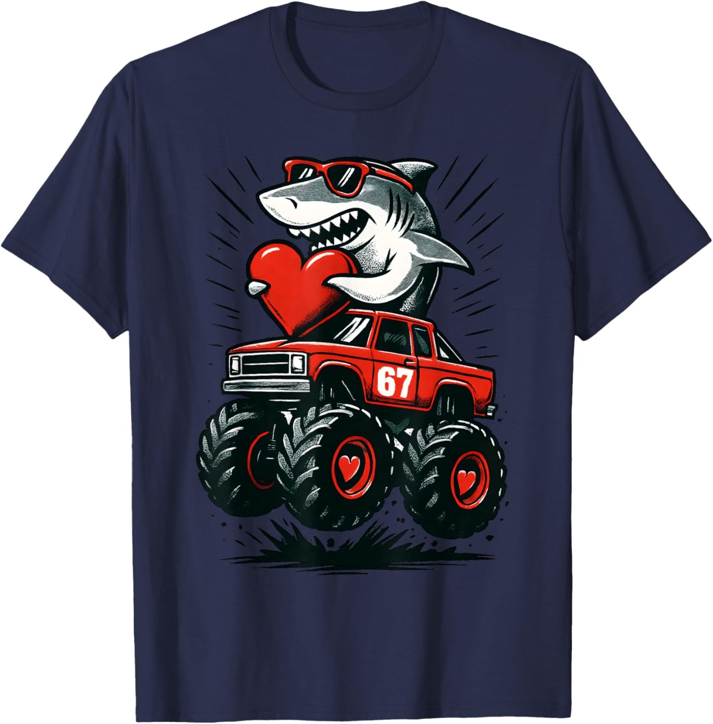 Valentines Day 6 7 Sharks 67 Meme Truck Funny 6-7 Boys T-Shirt - T-Shirt | Navy