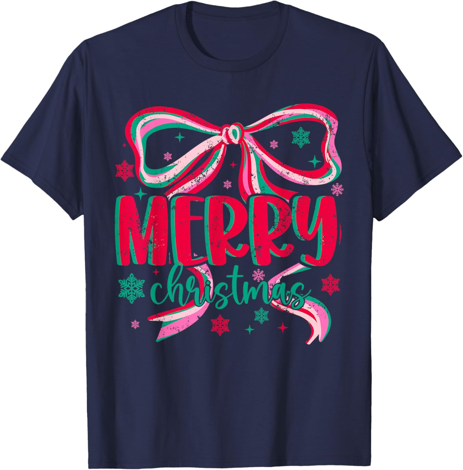 Retro Merry Christmas Coquette Xmas Holiday Woman Men T-Shirt - T-Shirt | Navy