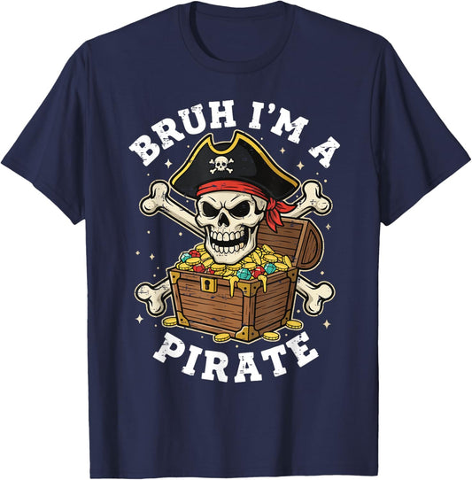 Bruh I'm a Pirate Lazy Pirate Skull Costume Halloween T-Shirt - T-Shirt | Navy