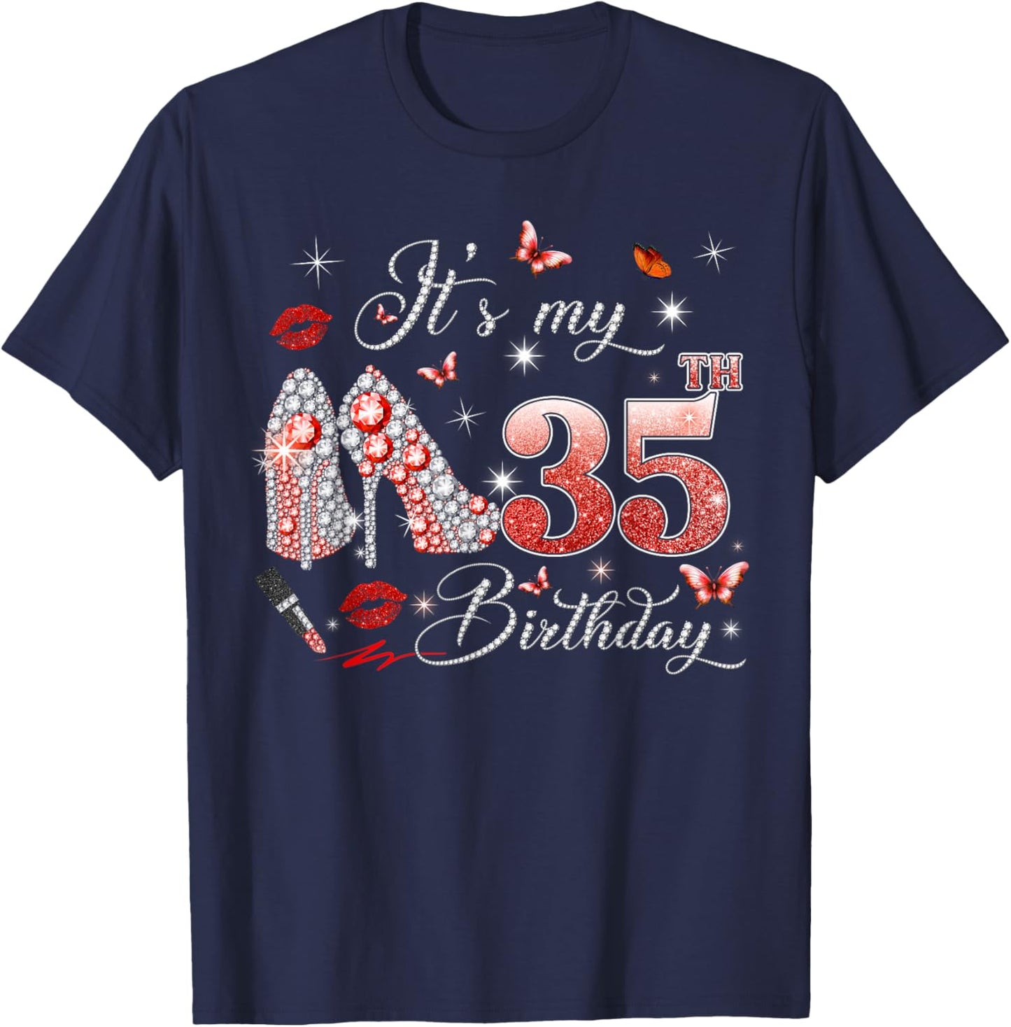 It’s My 35th Birthday Pink 35 Years Old Birthday Queen Party T-Shirt - T-Shirt | Navy