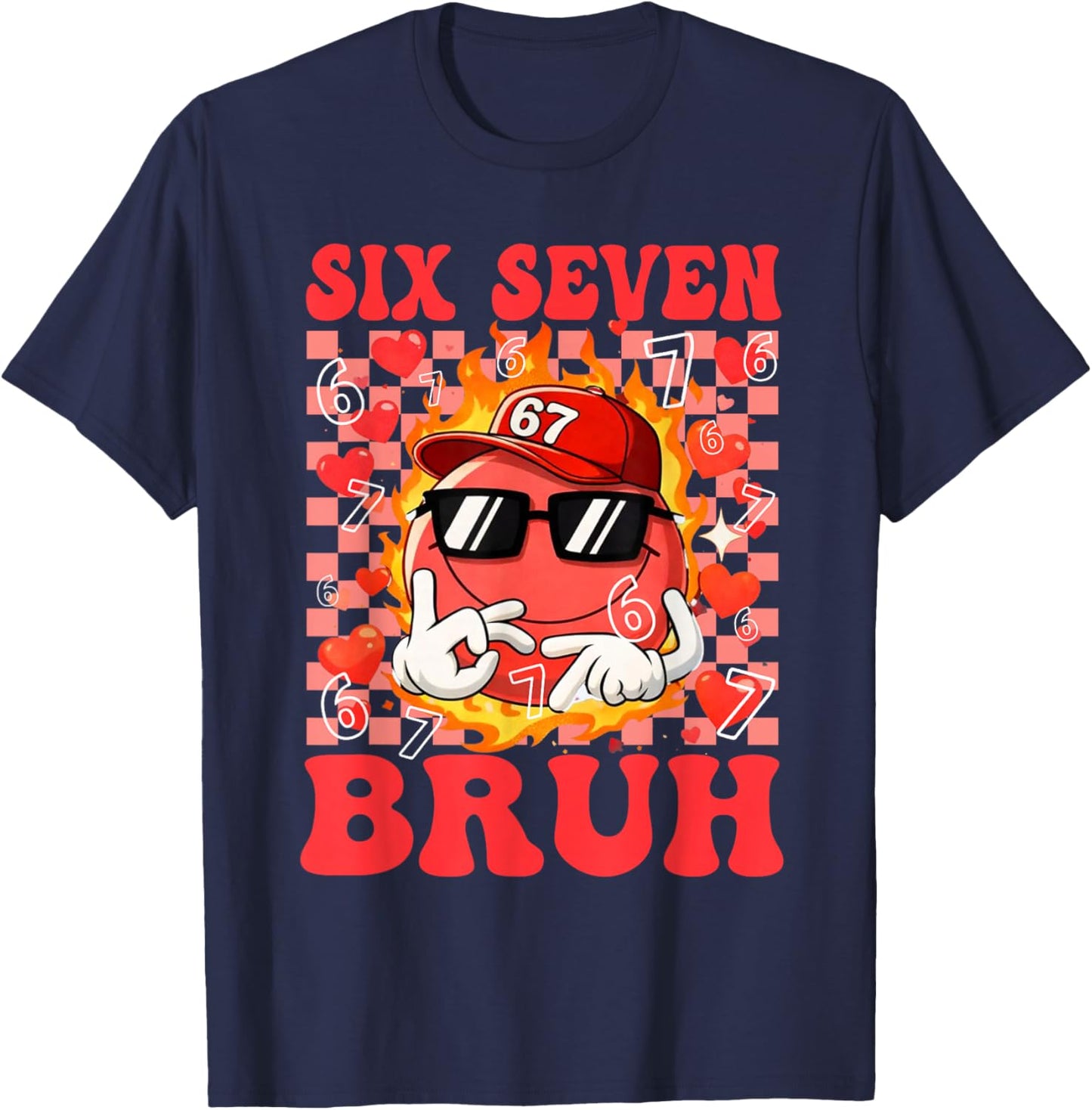 Funny Six Seven 67 6 7 Meme Heart Valentines Bro Kids Boys T-Shirt - T-Shirt | Navy