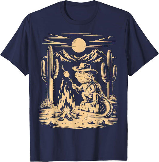 Camping S'Mores Reptile Animal Beardie Cowboy Bearded Dragon T-Shirt - T-Shirt | Navy