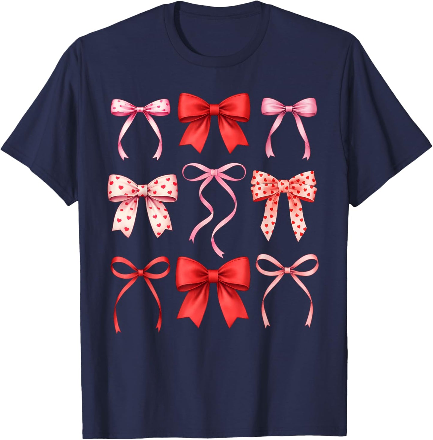 Cute Coquette Bows Valentines Day Girls Kids T-Shirt - T-Shirt | Navy