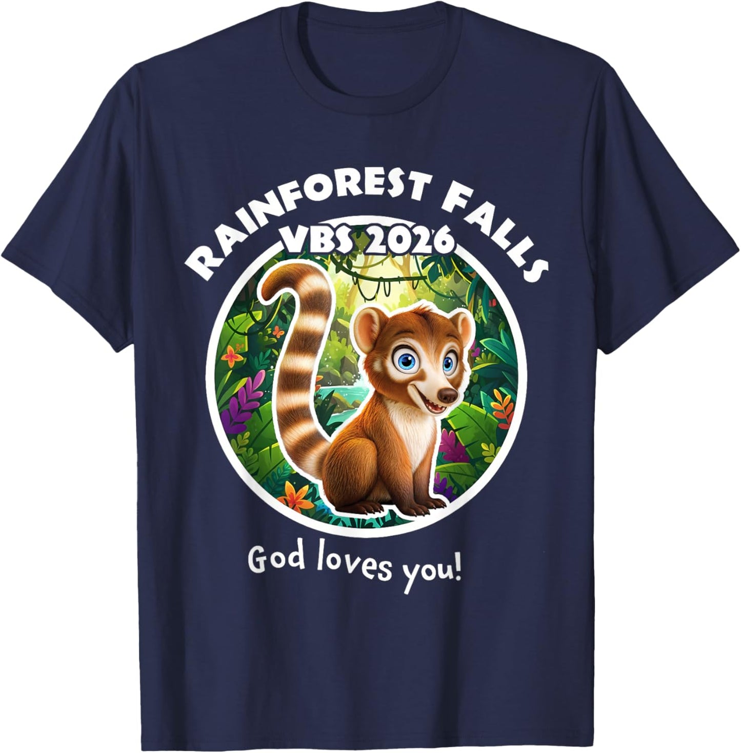 Rainforest Falls VBS 2026 Lemur Jesus Faith Bible Verse Kids T-Shirt - T-Shirt | Navy