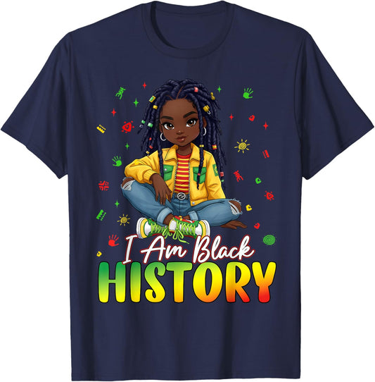 I Am Black History Month African American Afro Girls Kids T-Shirt - T-Shirt | Navy