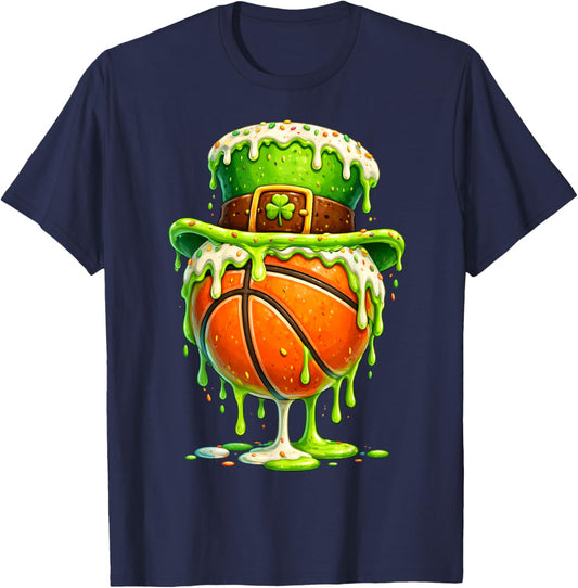 St Patricks Day Basketball Ice Cream Drip Leprechaun Kid Boy T-Shirt - T-Shirt | Navy