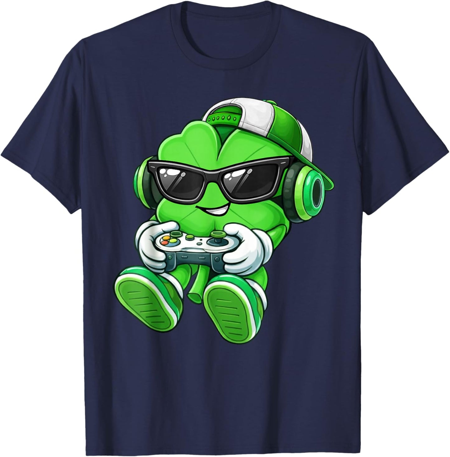 Video Game Shamrock St Patricks Day Gamer Kids Boys Gaming T-Shirt - T-Shirt | Navy