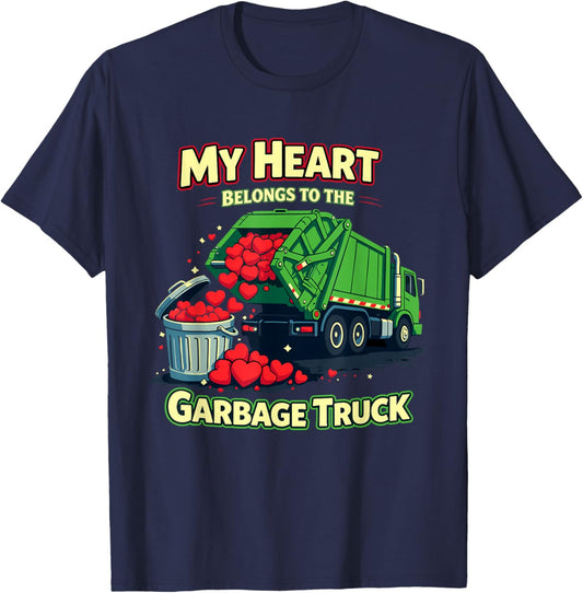 My Heart Belongs to The Garbage Truck Boys Trash Truck T-Shirt - T-Shirt | Navy