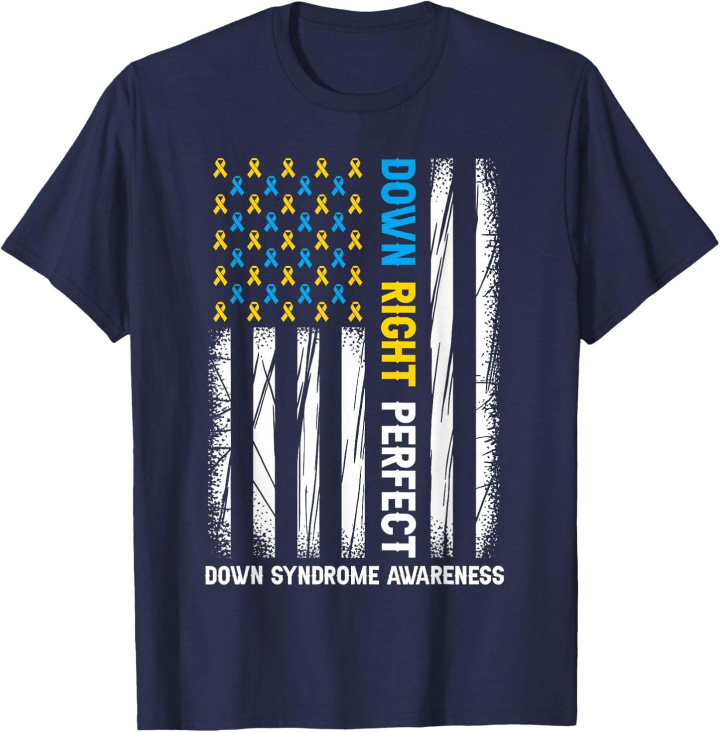 Down Syndrome Awareness Yellow Blue American Flag Men Women T-Shirt - T-Shirt | Navy