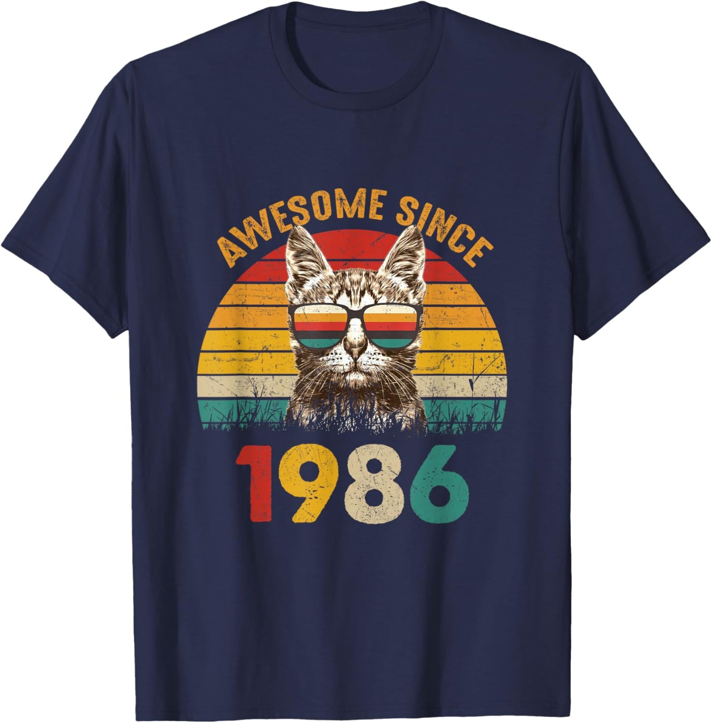 40th Birthday Cat 40 Year Old Vintage Awesome Since 1986 T-Shirt - T-Shirt | Navy