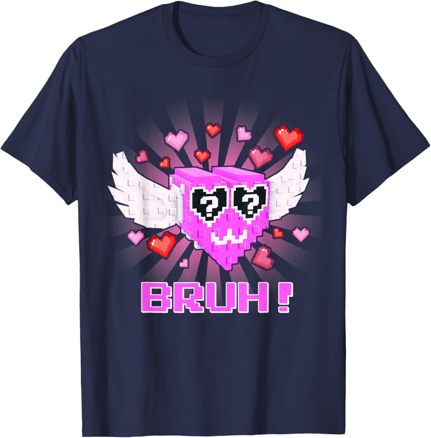 Bruh Funny Valentines Lucky Block Brainrot Gaming T-Shirt - T-Shirt | Navy