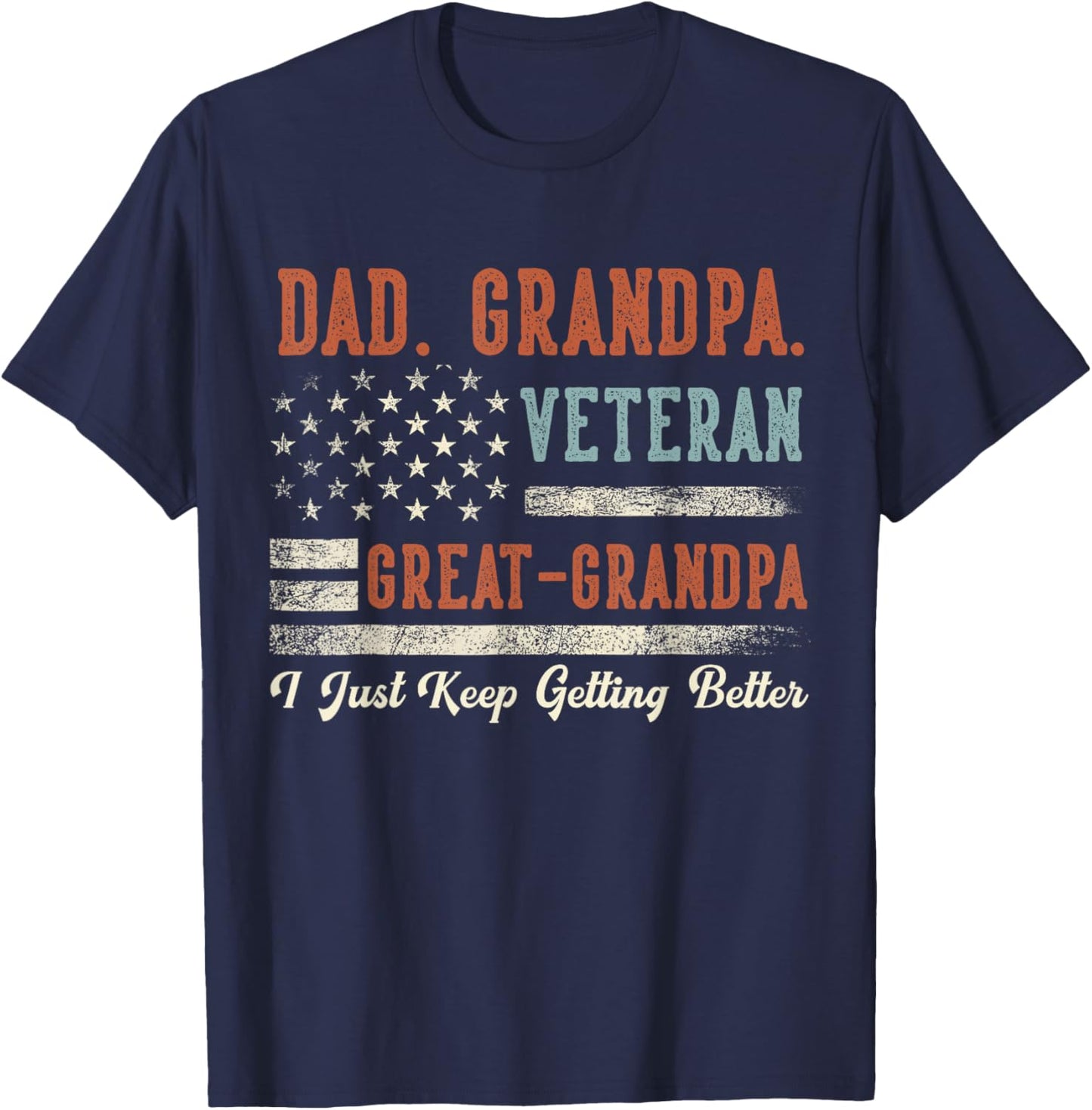 Grandpa Veteran Great Grandpa USA Flag Papa Father's Day T-Shirt - T-Shirt | Navy