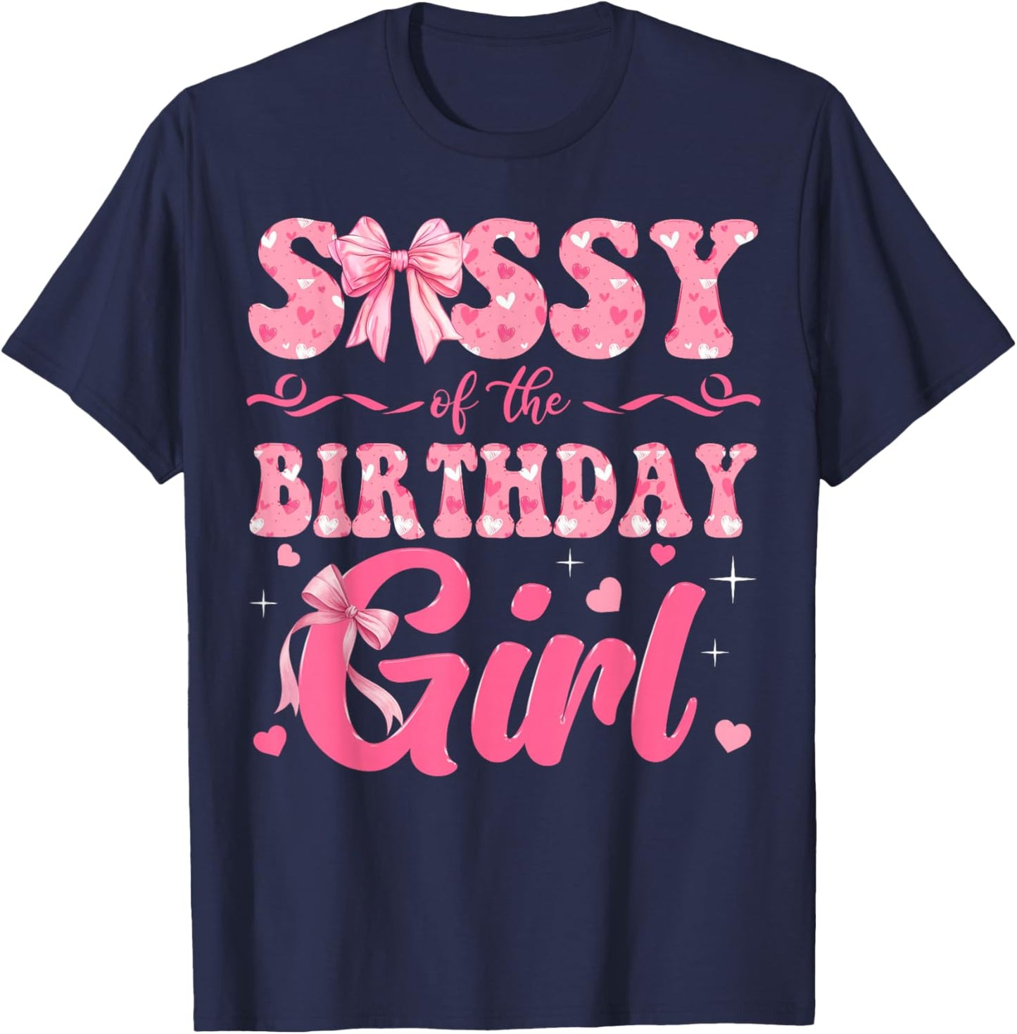Sissy of The Birthday Girl Family Pink Coquette Bow T-Shirt - T-Shirt | Navy